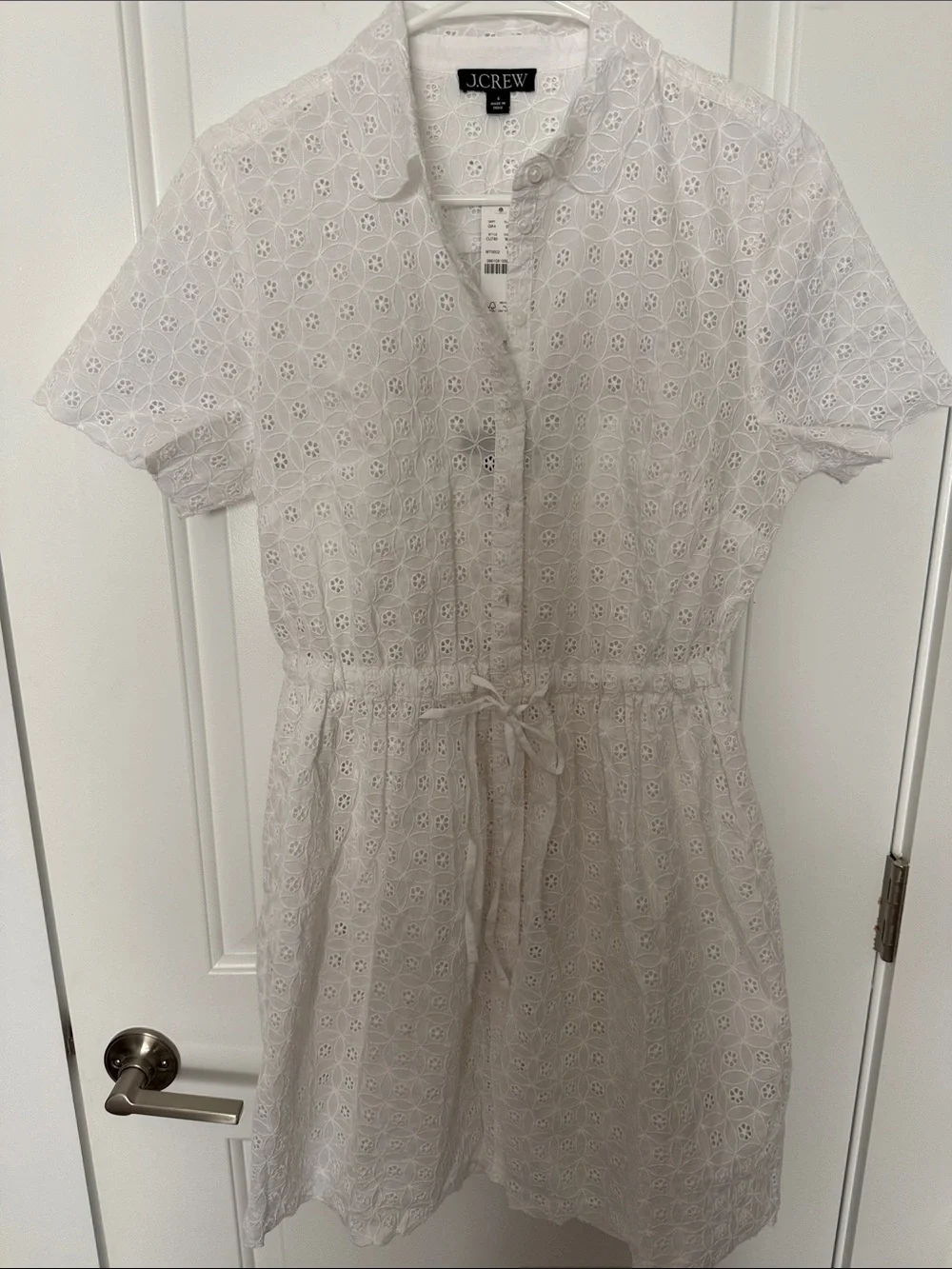 J. Crew White Eyelet Tie-Waist Short Sleeve Dress